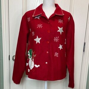 Take Two Red Snowflake and Star Button-Up Holiday Blazer / Coat / Sweater Sz XL
